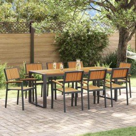 Conjunto de Comedor de Jardín 9 pcs Negro y marrón