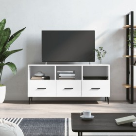 Mueble de TV madera contrachapada blanco brillo 102x36x50 cm