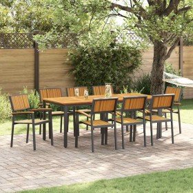 Conjunto de Comedor de Jardín 9 pcs Negro y marrón