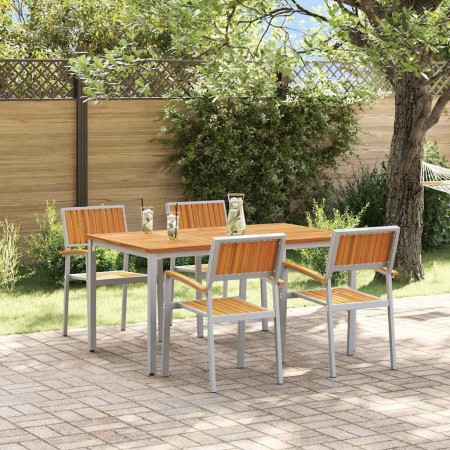 Conjunto de Comedor de Jardín 5 pcs Gris y marrón