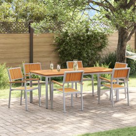 Conjunto de Comedor de Jardín 7 pcs Gris y marrón