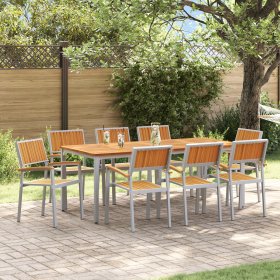 Conjunto de Comedor de Jardín 9 pcs Gris y marrón