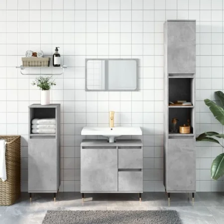 Armario de baño madera contrachapada gris hormigón 65x33x60 cm de vidaXL, Tocadores de baño - Ref: Foro24-831600, Precio: 58,...