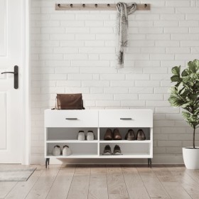 Glossy white engineered wood shoe bench 102x35x55 cm by vidaXL, Shoe racks and shoe organizers - Ref: Foro24-829758, Price: 5...