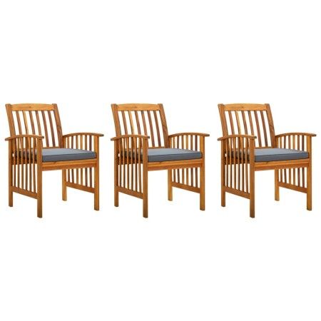 Esstischstühle für den Garten, 3 Stück mit massiven Akazienholz und Kissen. von vidaXL, Gartenstühle - Ref: Foro24-312131, Pr...