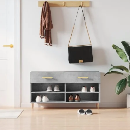 Concrete gray engineered wood shoe bench 102x35x55 cm by vidaXL, Shoe racks and shoe organizers - Ref: Foro24-829728, Price: ...