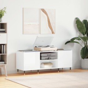 Mueble discos madera contrachapada blanco brillo 121x38x48 cm