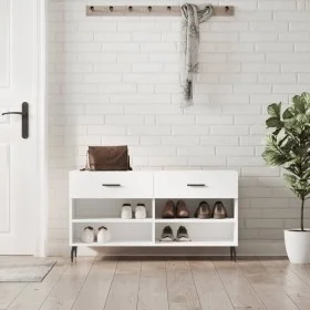 White engineered wood shoe bench 102x35x55 cm by vidaXL, Shoe racks and shoe organizers - Ref: Foro24-829756, Price: 59,91 €,...