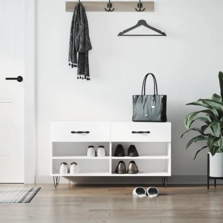 White engineered wood shoe bench 102x35x55 cm by vidaXL, Shoe racks and shoe organizers - Ref: Foro24-829732, Price: 53,20 €,...