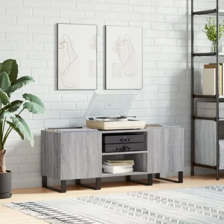 Plywood gray Sonoma record storage unit 121x38x48cm by vidaXL, CD and DVD storage - Ref: Foro24-831690, Price: 82,18 €, Disco...