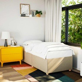 Estructura de cama sin colchón tela crema 90x190 cm