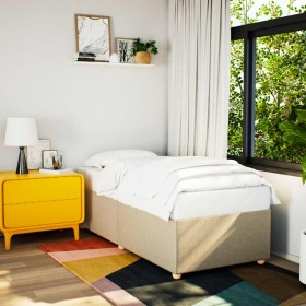 Estructura de cama sin colchón tela crema 100x200 cm Estructura de cama sin colchón tela crema 100x200 cm