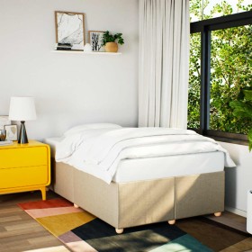 Estructura de cama sin colchón tela crema 120x190 cm