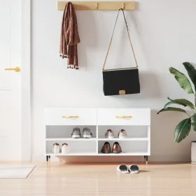 White engineered wood shoe bench 102x35x55 cm by vidaXL, Shoe racks and shoe organizers - Ref: Foro24-829716, Price: 56,46 €,...