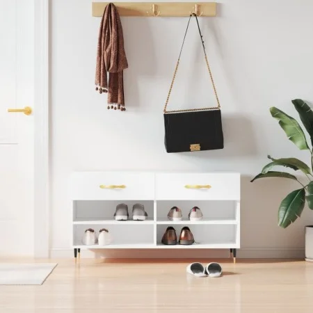 White engineered wood shoe bench 102x35x55 cm by vidaXL, Shoe racks and shoe organizers - Ref: Foro24-829716, Price: 56,46 €,...