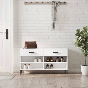 Glossy white engineered wood shoe bench 102x35x55 cm by vidaXL, Shoe racks and shoe organizers - Ref: Foro24-829742, Price: 5...