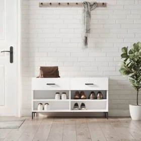 Glossy white engineered wood shoe bench 102x35x55 cm by vidaXL, Shoe racks and shoe organizers - Ref: Foro24-829742, Price: 5...