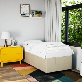 Estructura de cama sin colchón tela crema 90x190 cm