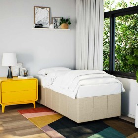Estructura de cama sin colchón tela crema 100x200 cm Estructura de cama sin colchón tela crema 100x200 cm