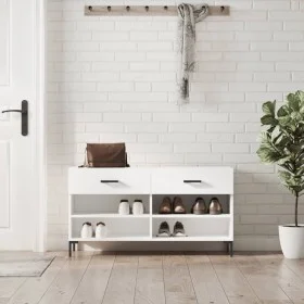 White engineered wood shoe bench 102x35x55 cm by vidaXL, Shoe racks and shoe organizers - Ref: Foro24-829740, Price: 58,66 €,...
