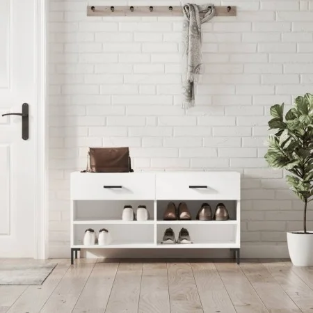 White engineered wood shoe bench 102x35x55 cm by vidaXL, Shoe racks and shoe organizers - Ref: Foro24-829740, Price: 58,66 €,...