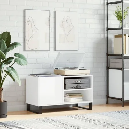 Glossy white engineered wood record cabinet 85x38x48 cm by vidaXL, CD and DVD storage - Ref: Foro24-831710, Price: 59,52 €, D...