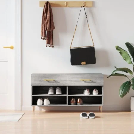 Sonoma gray engineered wood shoe bench 102x35x55 cm by vidaXL, Shoe racks and shoe organizers - Ref: Foro24-829730, Price: 54...