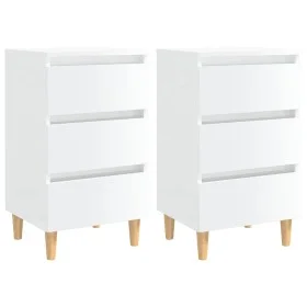 Nightstand wooden legs 2 pcs glossy white 40x35x69 cm by vidaXL, Nightstands - Ref: Foro24-805900, Price: 107,48 €, Discount: %