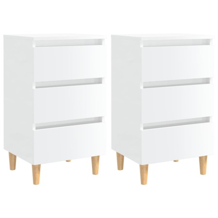 Mesita de noche patas madera 2 uds blanco brillo 40x35x69 cm de vidaXL, Mesitas de noche - Ref: Foro24-805900, Precio: 109,29...