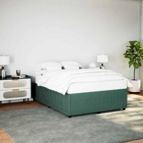 Estructura cama sin colchón terciopelo verde oscuro 160x200 cm