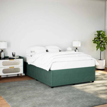 Estructura cama sin colchón terciopelo verde oscuro 160x200 cm