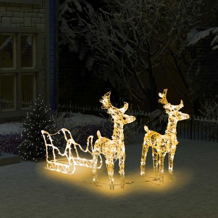Reno y trineo adorno navideño 160 LEDs acrílico 130 cm