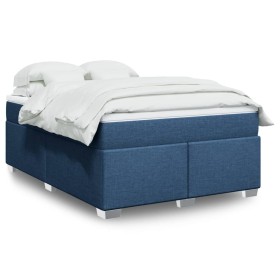 Cama box spring con colchón tela azul 140x200 cm en Camas y somieres | Comprar online en Foro24