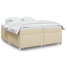 Cama box spring con colchón tela color crema 200x200 cm