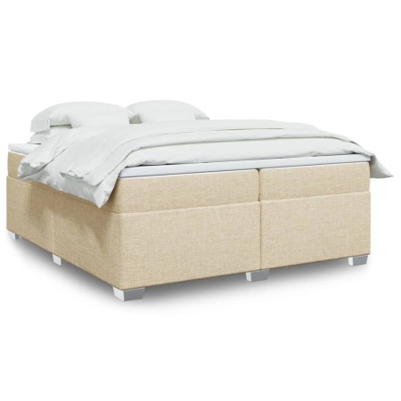 Cama box spring con colchón tela color crema 200x200 cm