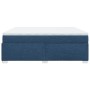 Cama box spring con colchón tela azul 200x200 cm
