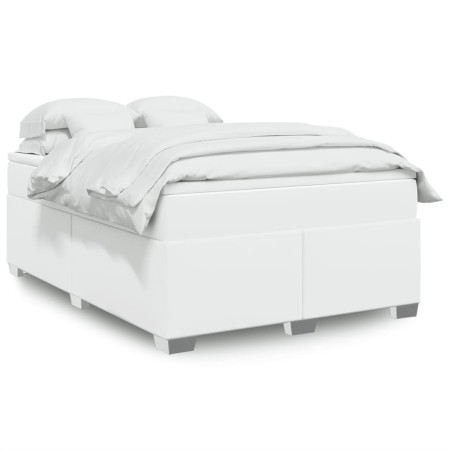 Cama box spring con colchón cuero sintético blanco 140x190 cm