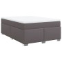 Cama box spring con colchón cuero sintético gris 140x200 cm