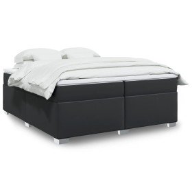 Cama box spring con colchón cuero sintético negro 200x200 cm