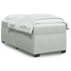 Cama box spring con colchón terciopelo gris claro 100x200 cm