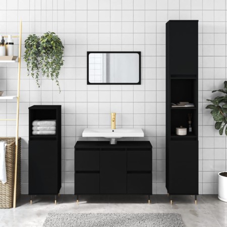 Mueble de baño madera de ingeniería negro 80x33x60 cm de vidaXL, Tocadores de baño - Ref: Foro24-831645, Precio: 76,97 €