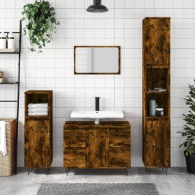 Mueble de baño madera de ingeniería roble ahumado 80x33x60 cm