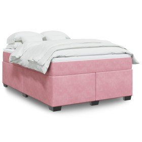 Cama box spring con colchón terciopelo rosa 140x190 cm Cama box spring con colchón terciopelo rosa 140x190 cm