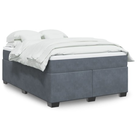 Cama box spring con colchón terciopelo gris oscuro 140x200 cm