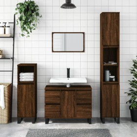 Armario de baño madera contrachapada marrón roble 30x30x100 cm