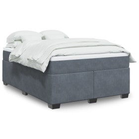 Cama box spring con colchón terciopelo gris oscuro 160x200 cm
