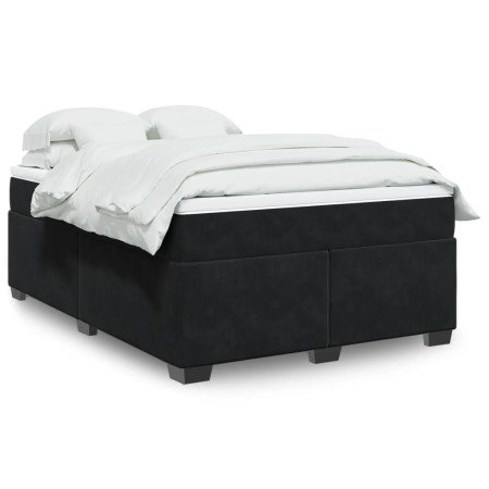 Cama box spring con colchón terciopelo negro 160x200 cm en Camas y somieres | Comprar online en Foro24
