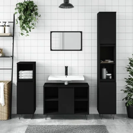 Mueble de baño madera de ingeniería negro 80x33x60 cm de vidaXL, Tocadores de baño - Ref: Foro24-831629, Precio: 57,80 €, Des...