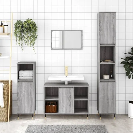 Armario de baño madera contrachapada gris Sonoma 30x30x100 cm by vidaXL, bathroom vanities - Ref: Foro24-831554, Price: 49,16...