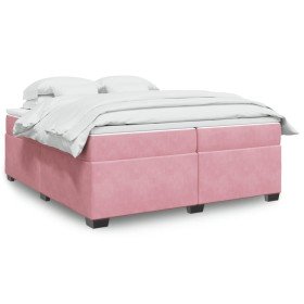 Cama box spring con colchón terciopelo rosa 200x200 cm Cama box spring con colchón terciopelo rosa 200x200 cm